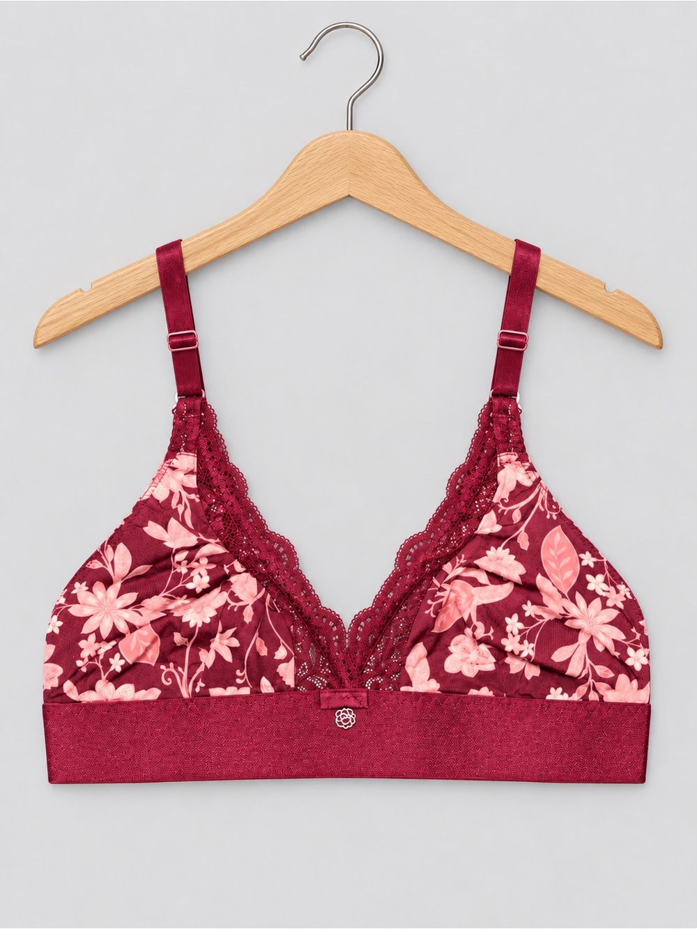 🍒3/33$ La Vie En Rose Floral Lace Bralette - Burgundy & Pink